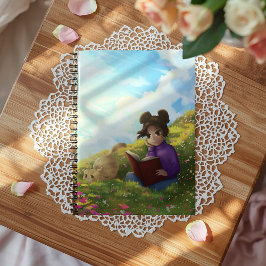 Caderno Espiral A garota leitora e o notebook de gato entediado