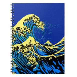 Caderno Espiral A grande onda de Hokusai na decoração do estilo