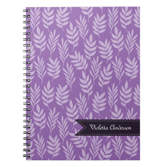 Caderno Espiral A lavanda deixa o teste padrão roxo elegante com o (Frente)