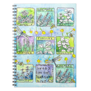 Caderno Espiral A manjericão planta o jardim de erva das abelhas