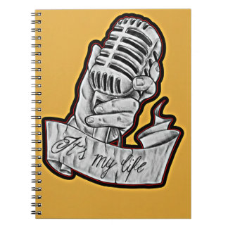 Caderno Espiral A Música é Minha Vida - Microfone Antigo Desenhado