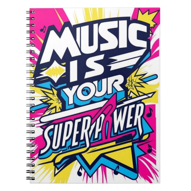 Caderno Espiral A Música é Seu Superpoder opção 2 (Frente)