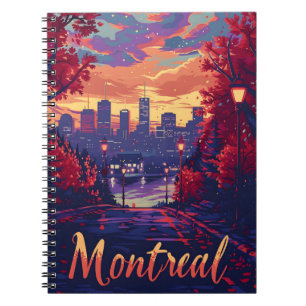 Caderno Espiral À noite de Montreal: Luzes das cidades e nuvens ro
