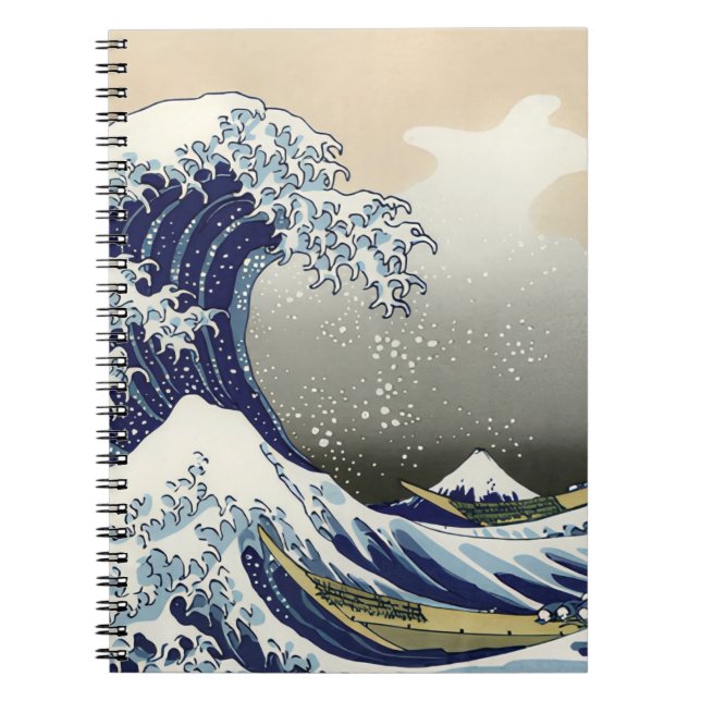 Caderno Espiral A onda do Excelente de Kanagawa Katsushika Hokusai (Frente)