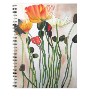 Caderno Espiral A papoila alaranjada floresce a pintura do