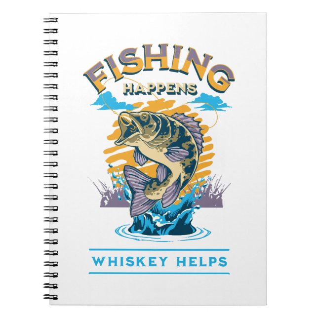 Caderno Espiral A Pesca Acontece. Whiskey ajuda! (Frente)