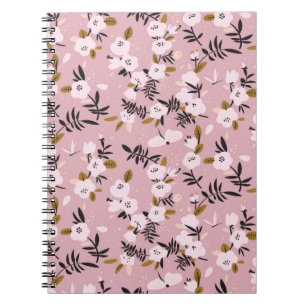 Caderno Espiral A primavera de cereja tenra floresce a rosa