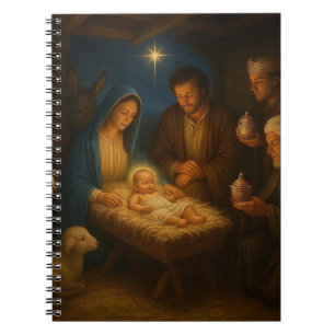 Caderno Espiral A sagrada família no presépio com 3 reis magos