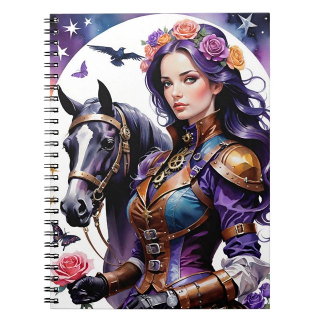 Caderno Espiral A Série Rosebud-Steampunk Rosebud e Seu Cavalo (Frente)