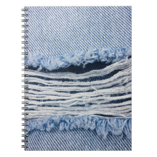 Caderno Espiral A textura de Jeans rasgados azul-claro .