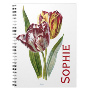 Caderno Espiral A tulipa do vintage floresce Personnalised