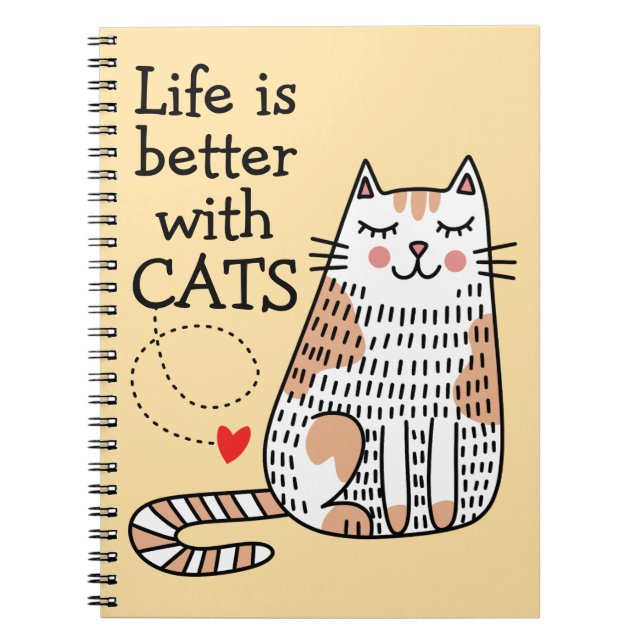 Caderno Espiral A Vida é Melhor Com Gatos Doodle (Frente)