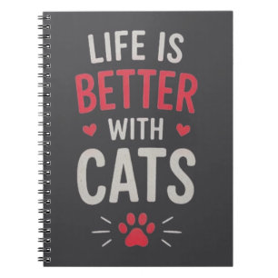 Caderno Espiral A Vida É Melhor Com Tipografia De Gatos Amante De