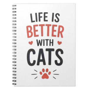 Caderno Espiral A Vida é Melhor com Tipografia de Gatos Amante de 