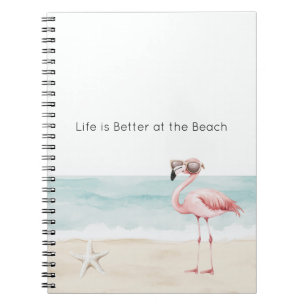 Caderno Espiral A vida é melhor na praia Estrela do mar Flamingo