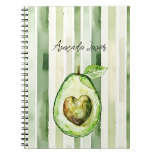 Caderno Espiral Abacate Coração Listras Verdes
