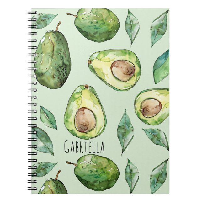 Caderno Espiral Abacates Verdes & Folhas (Frente)