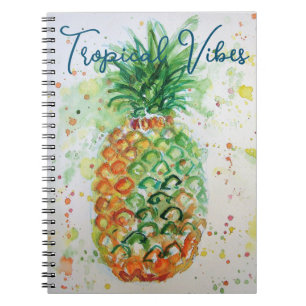 Caderno Espiral Abacaxi Amarelo Fruta Praia Vibes Tropicais