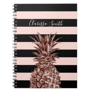 Caderno Espiral Abacaxi cor-de-rosa bonito elegante do ouro &