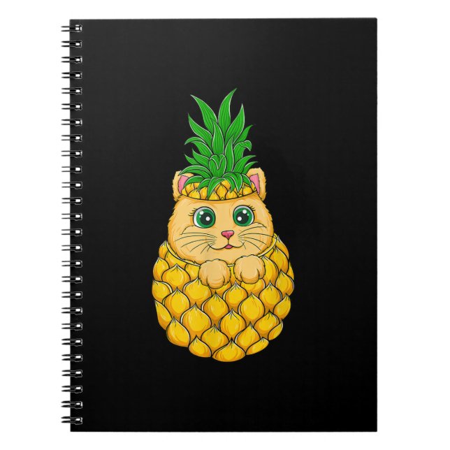 Caderno Espiral Abacaxi de gato | Pente de gato cego | Presente de (Frente)