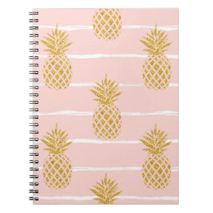 Caderno Espiral Abacaxi Dourado, fundo de verão em Striped.
