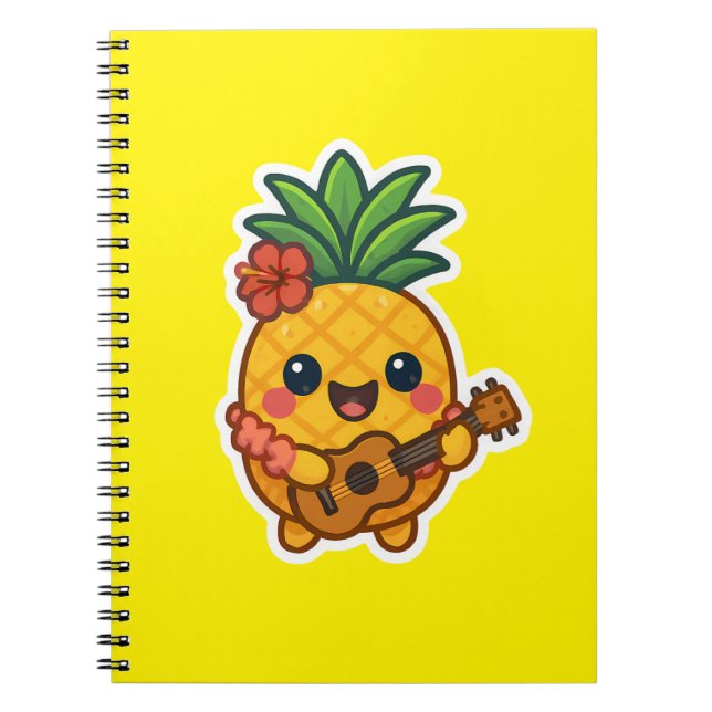 Caderno Espiral Abacaxi Kawaii sorridente - Tropical (Frente)