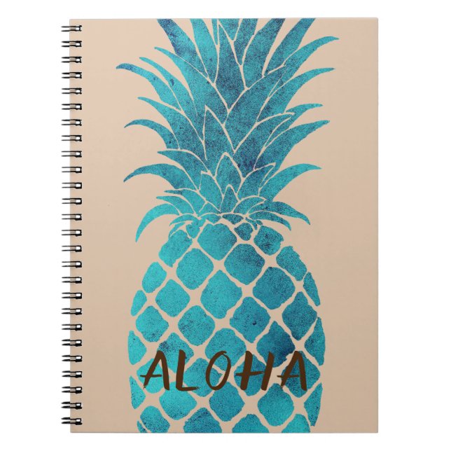 Caderno Espiral Abacaxi Tropical Azul-Turquesa Aloha (Frente)
