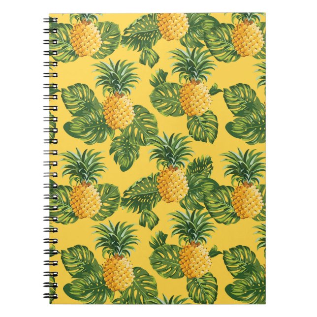 Caderno Espiral Abacaxis & folhas tropicais no ouro (Frente)