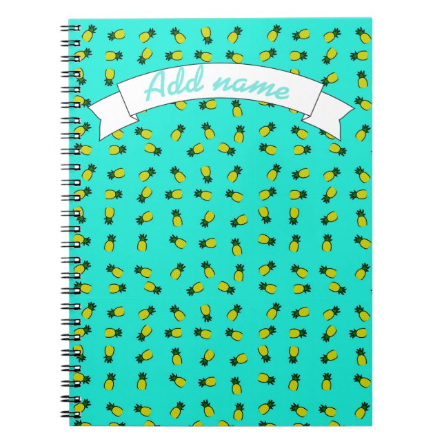Caderno Espiral Abacaxis no fundo azul (Frente)