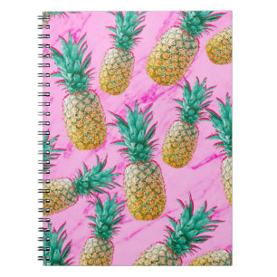 Caderno Espiral Abacaxis Tropicais & Mármore Rosa Moderno Colorido