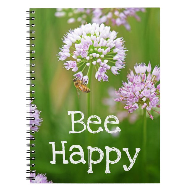 Caderno Espiral Abelha com Motivação da Flor de Allium Garden Roxo (Frente)