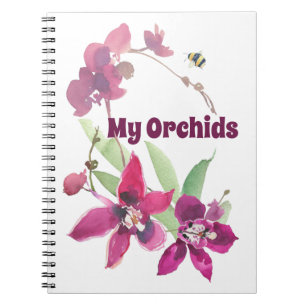 Caderno Espiral Abelha Floral Orquídea Personalizada Magenta Roxa
