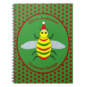 Caderno Espiral Abelhas de Natal bonitas e Flores de Poinsettia re
