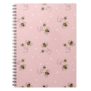 Caderno Espiral Abelhas sem descontinuidades em fundo pastel. Vint