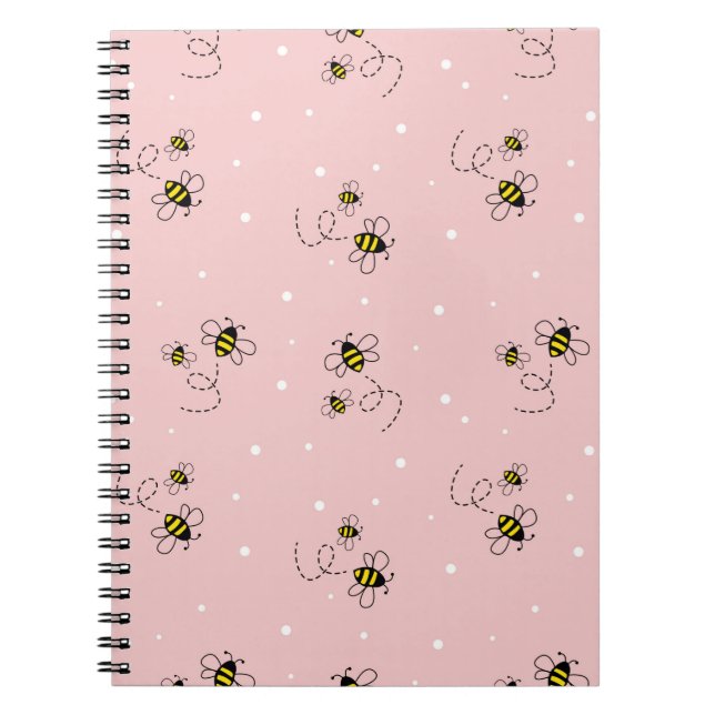 Caderno Espiral Abelhas sem descontinuidades em fundo pastel. Vint (Frente)