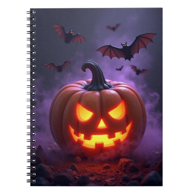 Caderno Espiral Abóbora Assombrada com Morcegos Noturnos (Frente)