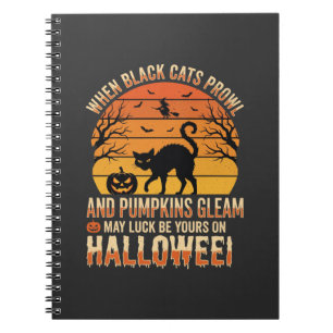 Caderno Espiral Abóbora de Gato Preto Desenho Vetorial de Hallowee
