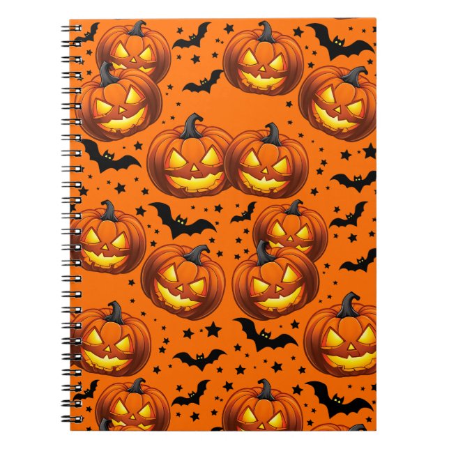 Caderno Espiral Abóbora-de-Halloween e Morcegos (Frente)