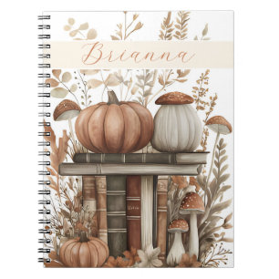 Caderno Espiral Abóbora Personalizada, Livros e Flores Caem