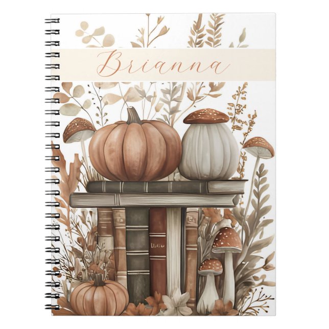 Caderno Espiral Abóbora Personalizada, Livros e Flores Caem (Frente)