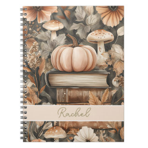 Caderno Espiral Abóbora Personalizada, Livros e Flores Caem