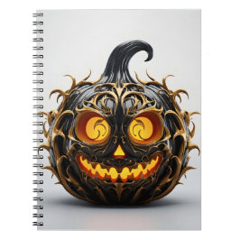Caderno Espiral Abóbora Preta Elegante do Halloween abstrato
