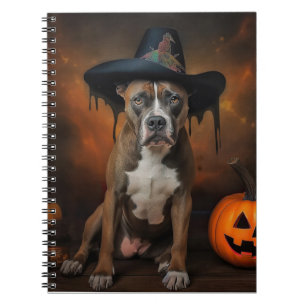 Caderno Espiral Abóboras American Staffordshire Halloween Assustad