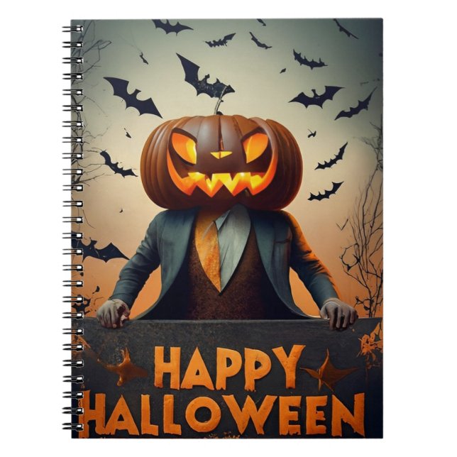 Caderno Espiral Abóboras de Halloween felizes para o notebook (Frente)
