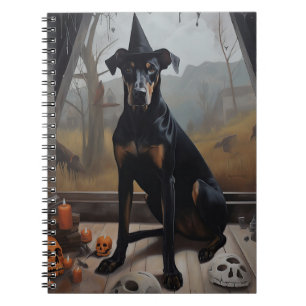 Caderno Espiral Abóboras Doberman Halloween Assustador