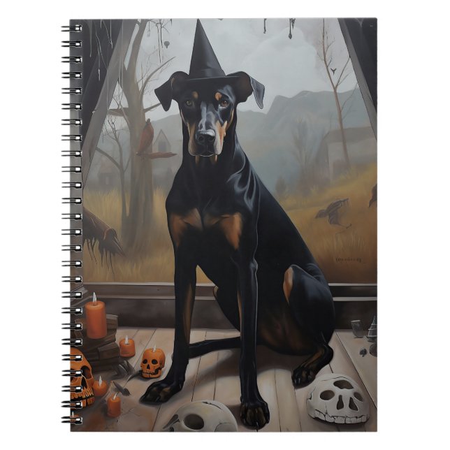 Caderno Espiral Abóboras Doberman Halloween Assustador (Frente)