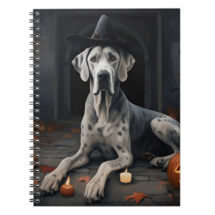 Caderno Espiral Abóboras Great Dane Halloween Assustador Flip