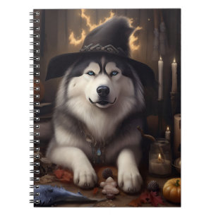 Caderno Espiral Abóboras Malamute do Alasca Dia das Bruxas Assusta