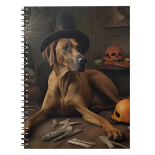 Caderno Espiral Abóboras Ridgeback da Rodésia Halloween Assustador