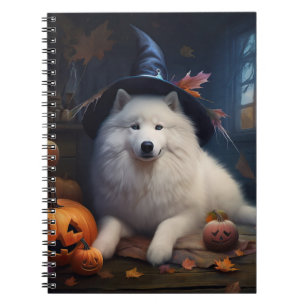 Caderno Espiral Abóboras Samoyed Halloween Assustador